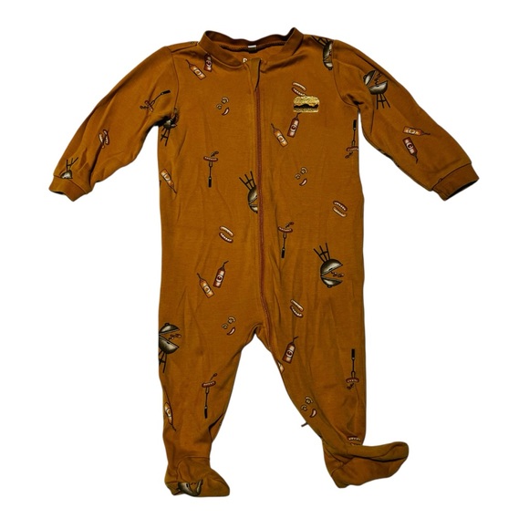 Pekkle Other - Playful Brown Kids Footie with Fun‎ BBQ Print